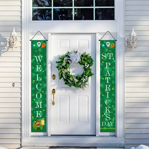 Moocorvic St. Patrick's Day Irish Holiday Porch Sign Welcome Home Door Curtain Banner Decoration Door Hanging Painting Hanging Flag Decoration