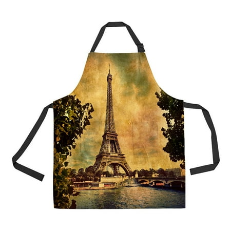 

ECZJNT Eiffel Tower in Paris France Vintage retro style Adjustable Bib Kitchen Apron with Pockets for Women Men