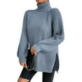 thumbnail image 1 of EYIIYE Chandail d'Automne Hiver pour Femmes à Manches Longues Col Roulé Tricoté chandail Couleur Unie Ourlet Fendu Long Tricoté Ample Décontracté Confortable, 1 of 8