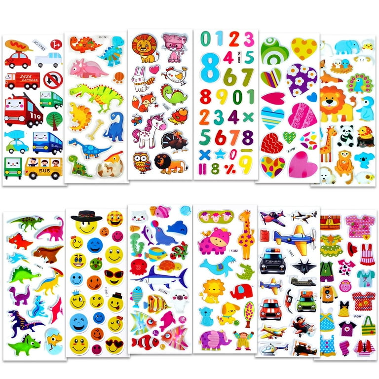 BEESTECH Stickers for Kids 2, 3, 4 Year Olds, Different Themes with Cars,  Animals, Trucks, Dinosaur, Sticker Book for Kids 2-4 Included, Stickers for  Toddlers, Boys, Girls with Gift Package 