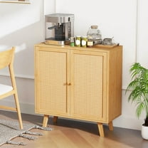 Auranook Bamboo Buffet Cabinet, Sideboard Storage Cabinet with PE Rattan Doors, Freestanding Kitchen Cupboard, Natural