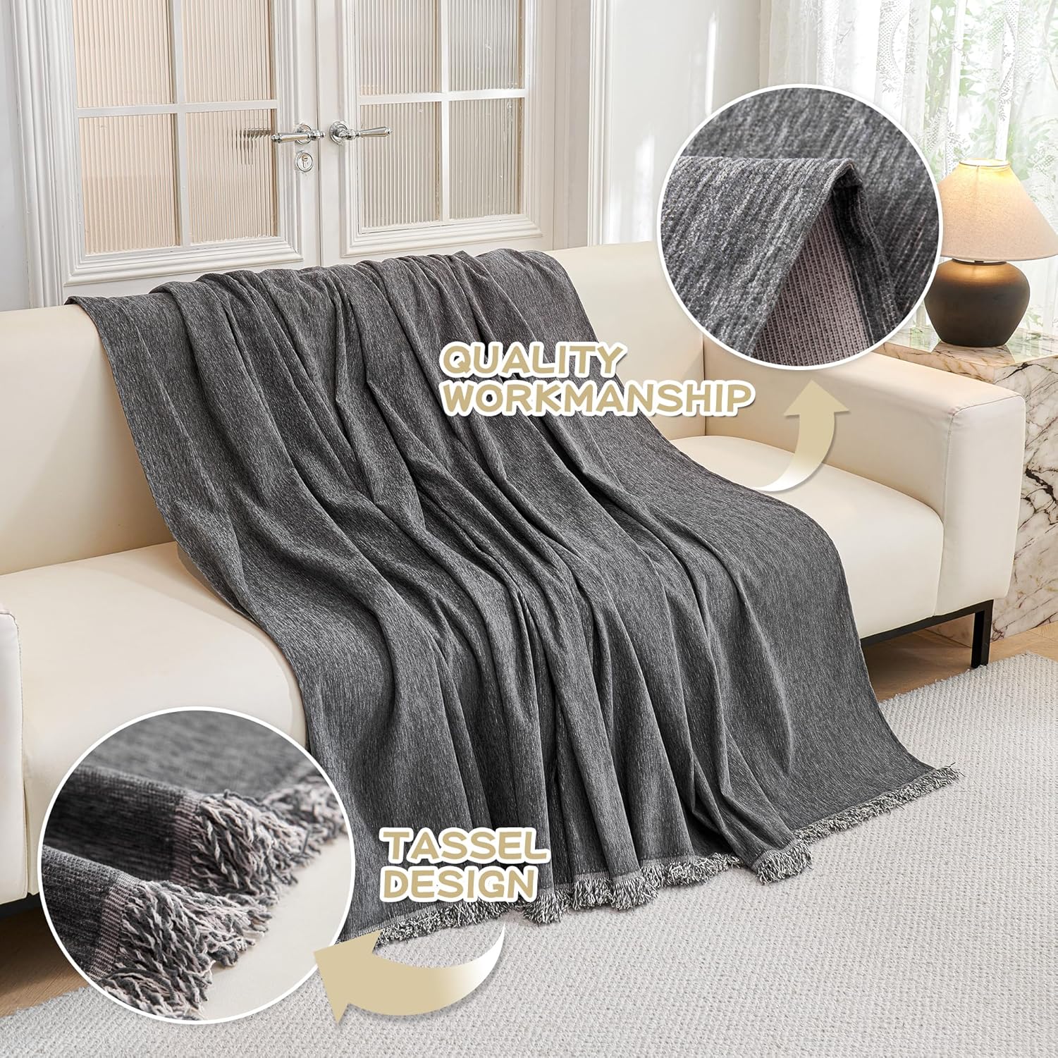 Sectional Cover Couch, Sofa Cover - Non Slip Soft Couch Cover for Dogs, Washable Furniture Protector, 91"x134", Dark Grey