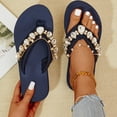 thumbnail image 5 of Domuza Flower Rhinestone Wedge Flip flops For Womens Trendy Summer Boho High Heel Platform Non slip Beach Thong Sandals Crystal Jeweled Sandal Shoes Navy 5.5（EU-36）, 5 of 7