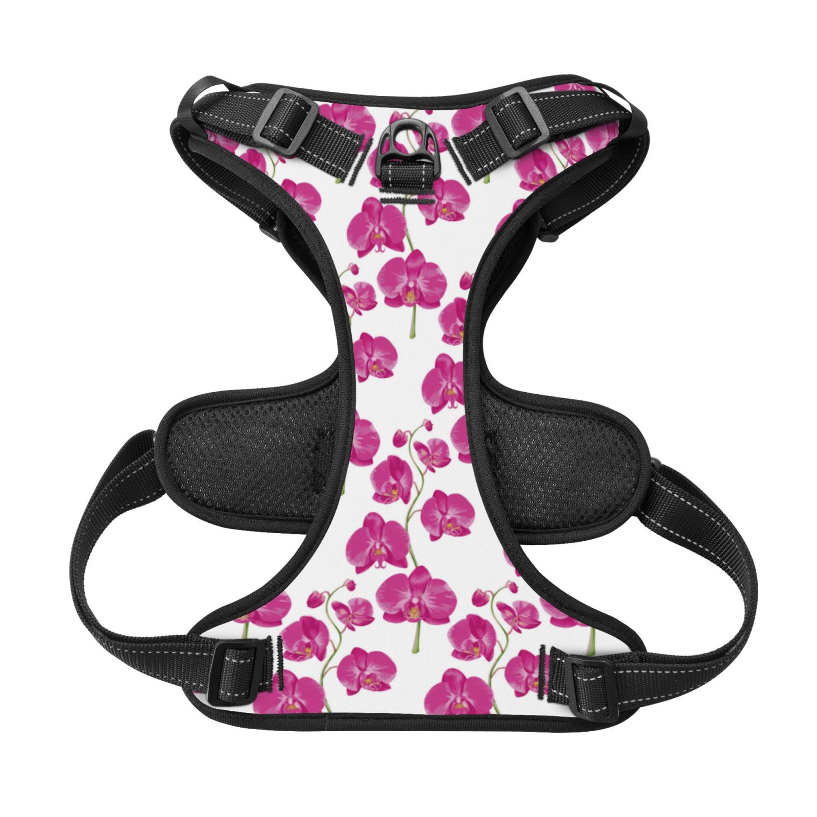 Kdxio Orchids Flowers Print No Pull Dog Harness Adjustable Reflective Oxford Easy Control Medium Large Dog Harness for Training and Everyday-X-Large
