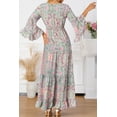 thumbnail image 2 of Women's Printed Tassel Tie V Neck Tiered Dress with Sheer Details and Opaque Stretch Fabric 60% Polyester Occasion, 2 of 4