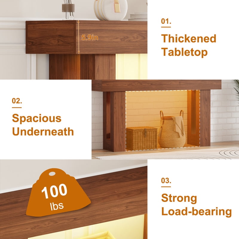 63-Inch Long Console Table with Sensor Light, Farmhouse Entryway Table, Wooden Rectangular Sofa Table Behind Couch for Entrance, Hallway, Living Room