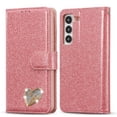thumbnail image 1 of SaniMore Magnetic Closure Flip Wallet Case for Samsung Galaxy S22 Plus, [RFID Blocking] Card Holder PU Leather Glitter Diamond Heart Cover with Kickstand Shockproof Protective Shell, Pink, 1 of 9