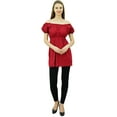 thumbnail image 2 of Bimba Women's Off shoulder Puff Sleeve Tops Elastic Waist Blouse Cotton Tunic, 2 of 9
