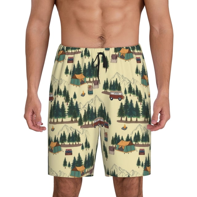Balery Camping Caravan 1 Pantalones cortos de pijama de punto de algodón para hombre con cinturilla y bolsillos-XX-Large