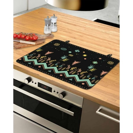 

Black Botanical Stove Top Covers for Electric Stove Heat Insulation Fireproof Glass Cooktop Cover Counter Top Glass Stove Cover for Prevent Scratches 24 x21 Summer Floral Ethnic Geometric Abstract