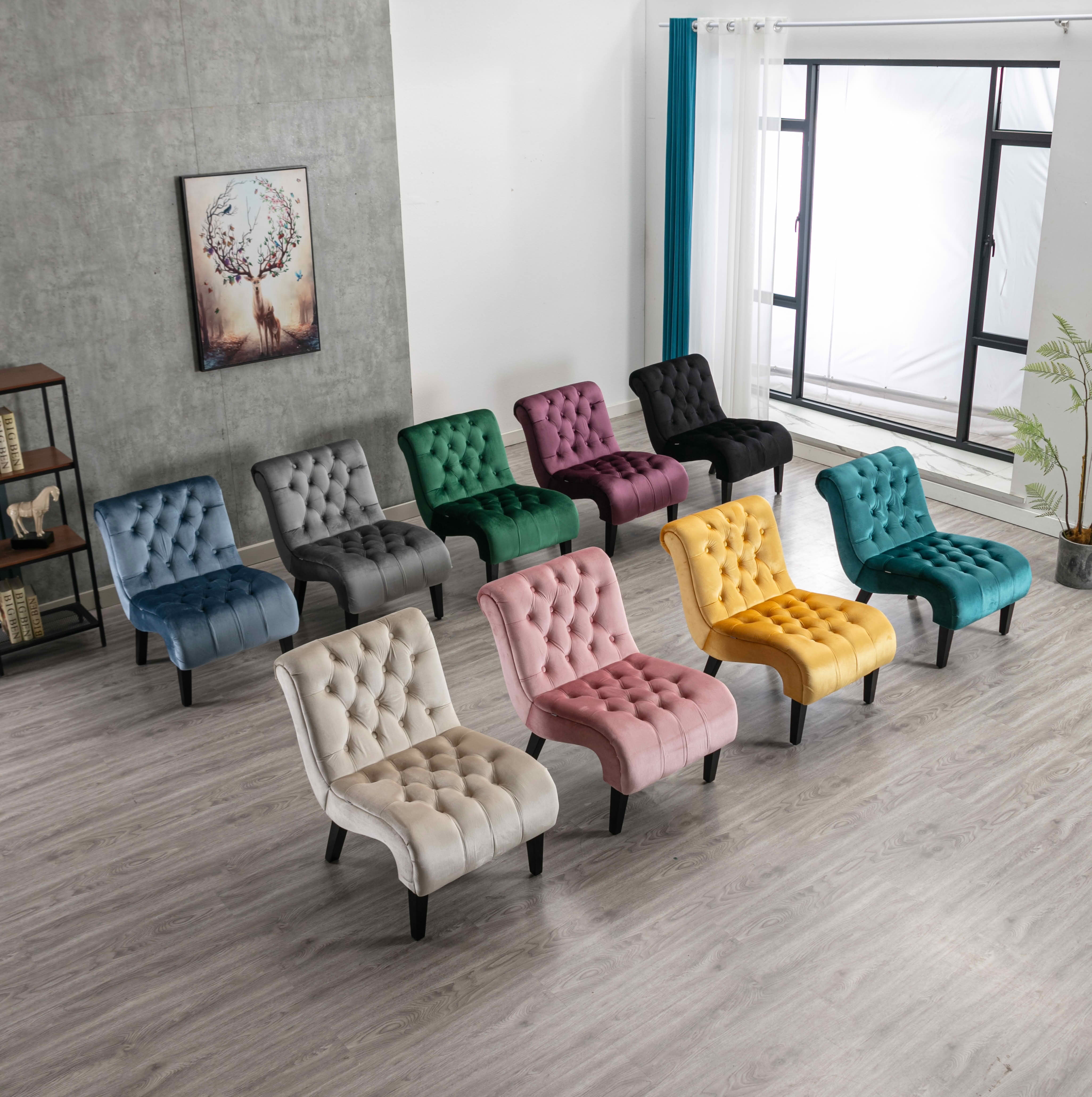 MAYEERTY 22.83-Inch Velvet Button Tufted Armless Accent Chair, Upholstered Leisure Side Chair with Wooden Legs for Bedroom Living Room Office