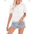 thumbnail image 2 of Womens Summer Short Sleeve Cardigan Cable Knit Cropped Button Down Crewneck Sweater Tops White L, 2 of 10