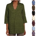 thumbnail image 2 of ShiShine 3/4 Length Sleeve Shirts for Women Casual V Neck Blouses Solid Color Collared Dressy Tunic Tops, 2 of 6