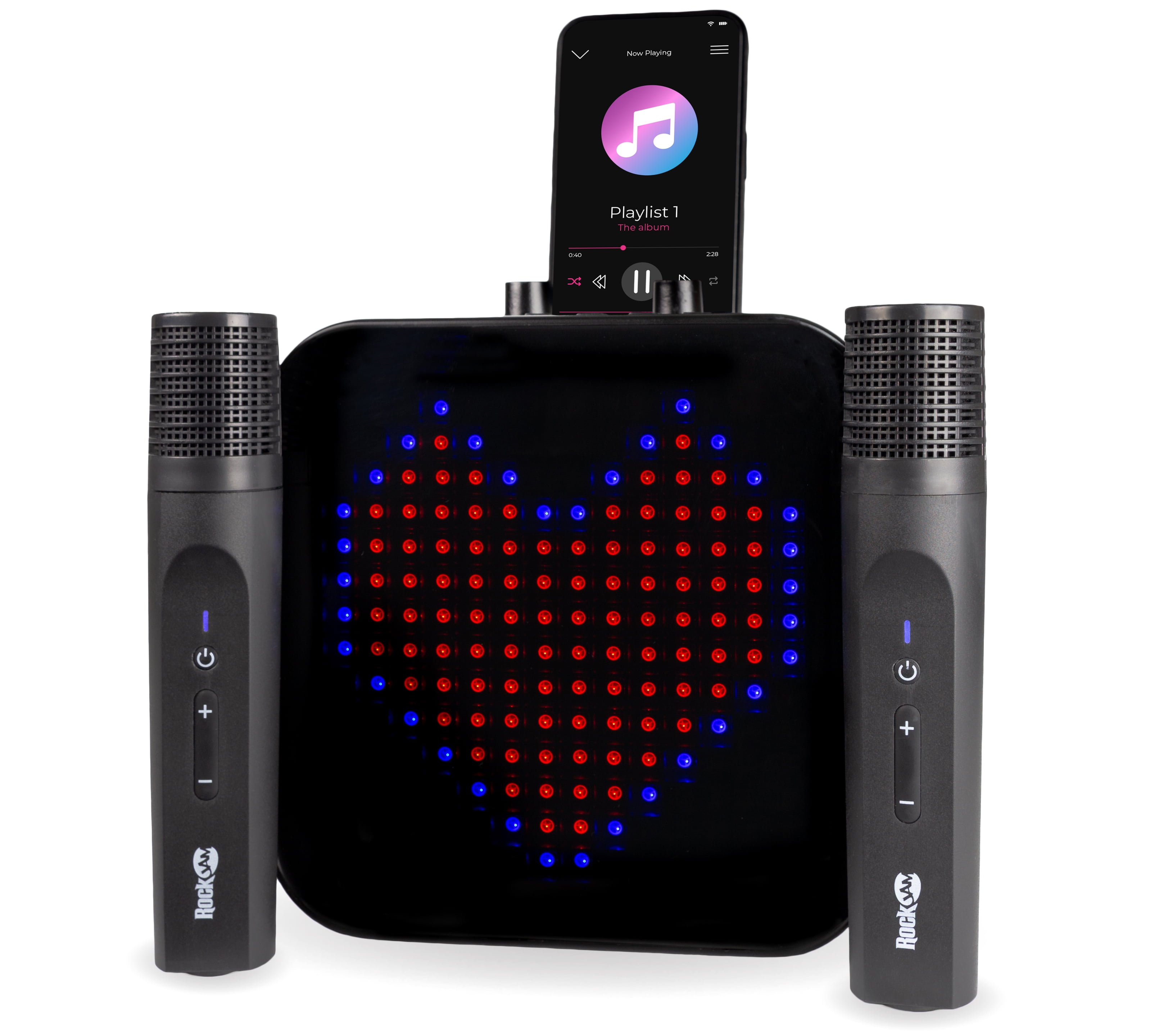 RockJam Pixel Karaoke Machine with 2 Wireless Microphones – Bluetooth Karaoke Machine for Kids & Adults with LED Display & Mic Charging Dock