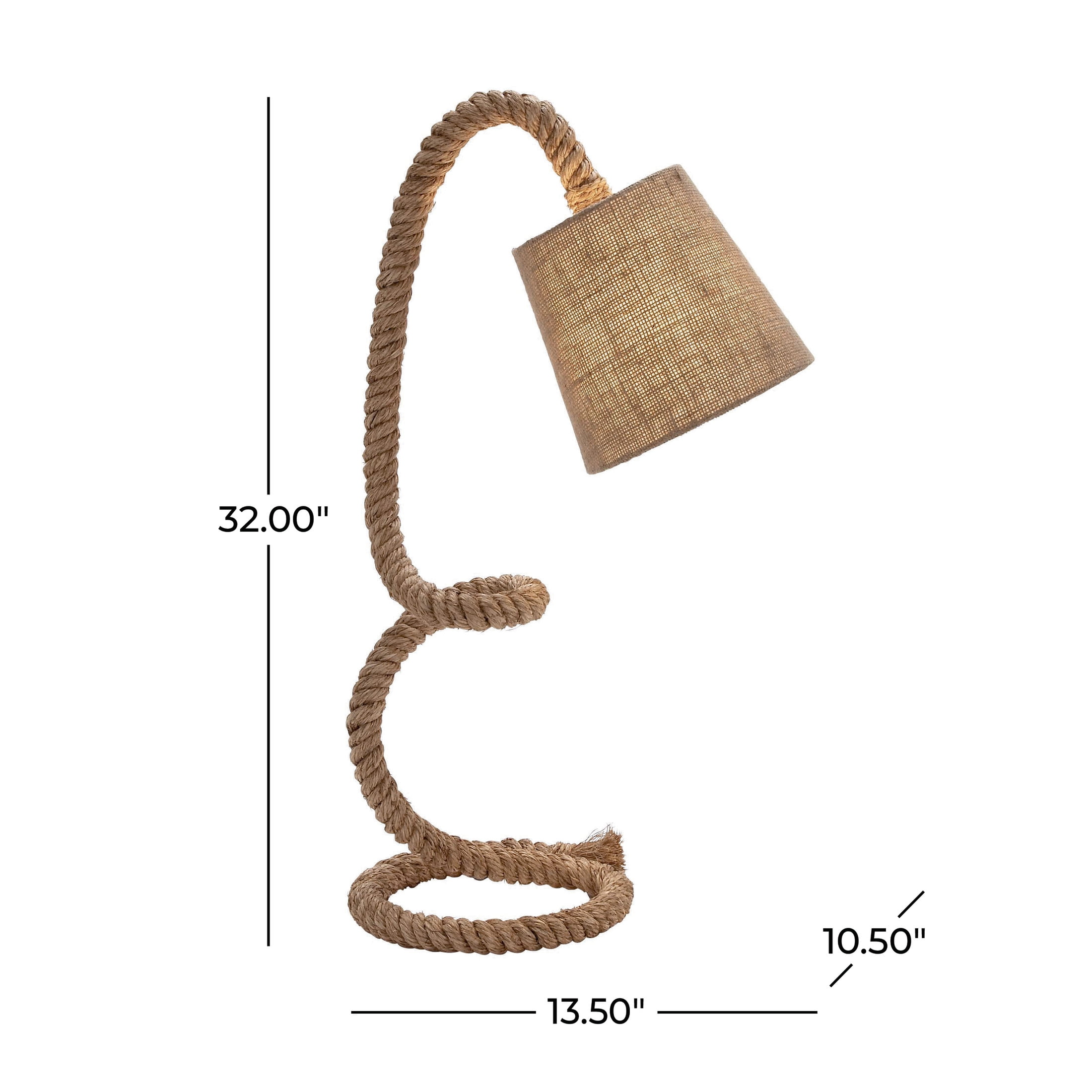 DecMode 32" Handmade Rope Styled Brown Desk Lamp with Brown Fabric Shade