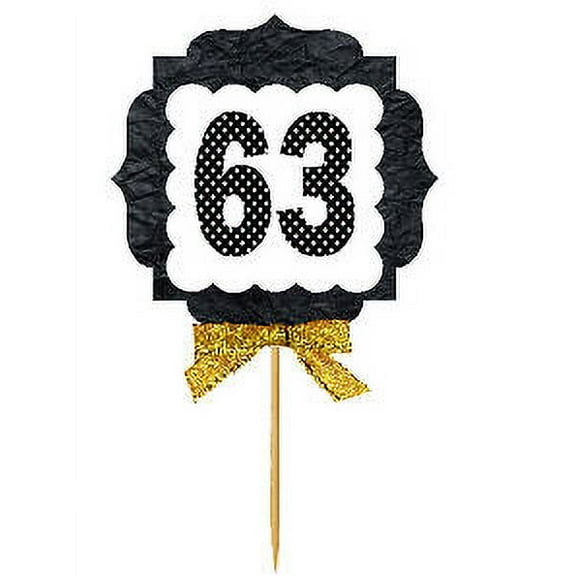 63rd Birthday / Anniversary Gold Ribbon Hand Crafted Novelty Cupcake Decoration Toppers / Picks -12ct