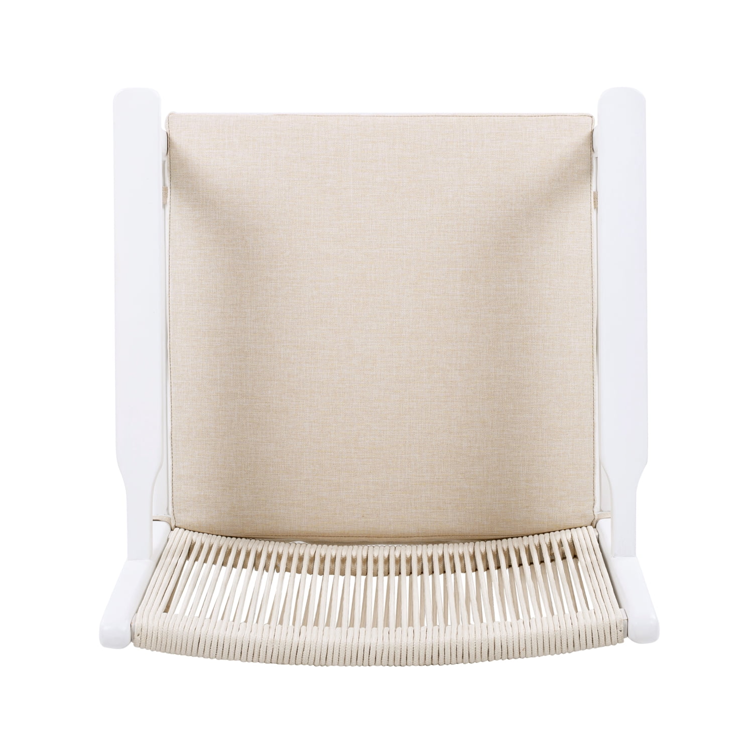 Lisonu Outdoor Dining Chairs, Set of 2, Modern Patio Armchairs with Woven Rope Back, White Acacia Wood Frame & Beige Water-Repellent Cushions