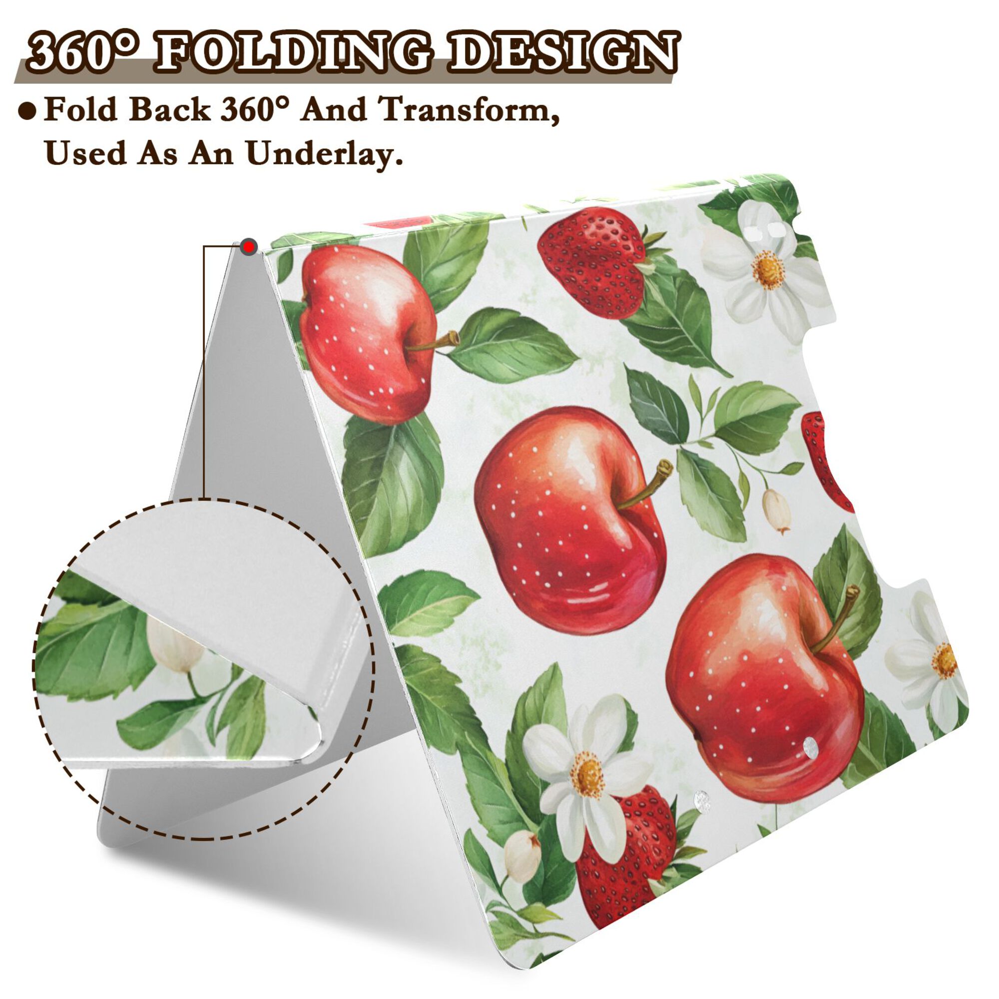 FORMRS A4 Clipboard Folder with Pen Holder Horizontal Foldable School Office Binder, Apple Pattern