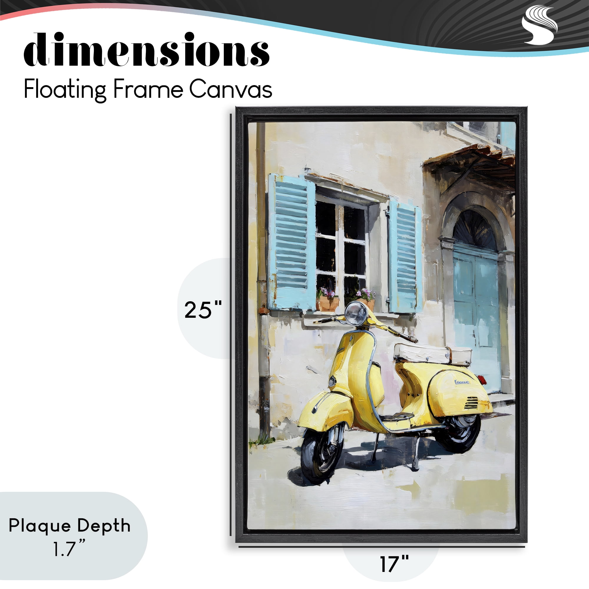 Stupell Industries Sunny Day Scooter Ride Black Framed Floater Canvas Wall Art, design by Petal Prints Design