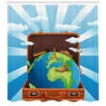 thumbnail image 2 of Travel Shower Curtain, Creative and Symbolic Design of a Globe in a Suitcase with Items for a Vacation, Fabric Bathroom Set with Hooks, 69W X 70L Inches, Multicolor, by Ambesonne, 2 of 2