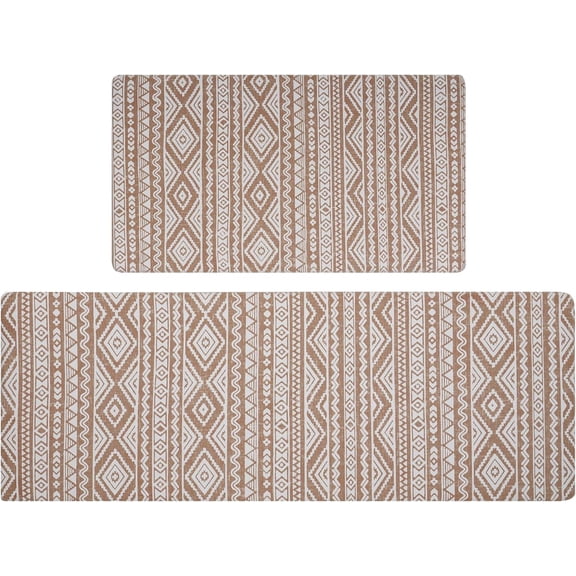 Anti Fatigue Kitchen Mats for Floor 2 Piece Set, Waterproof & Non-Skid Boho Kitchen Rugs, Cushioned Kitchen Mat for Standing Washable Comfort Desk Kitchen Runners, 17x30 17x47
