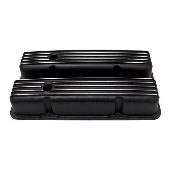 Fits 1958-86 Chevy SB Small Black 283 400 Tall Valve Covers Full Finned Black Al