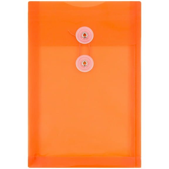 JAM Paper Plastic Envelopes with Button & String Tie Closure, 6 1/4 x 9 1/4, Bright Orange, 3/Pack