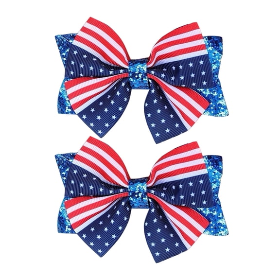 Memorial Day Saving!4th of July Decorations, Patriotic USA Glitter Bow Decorations 2 Pieces Red White Blue Amer Ican Flag Bow Accents For 4th Of July Party Home Decor