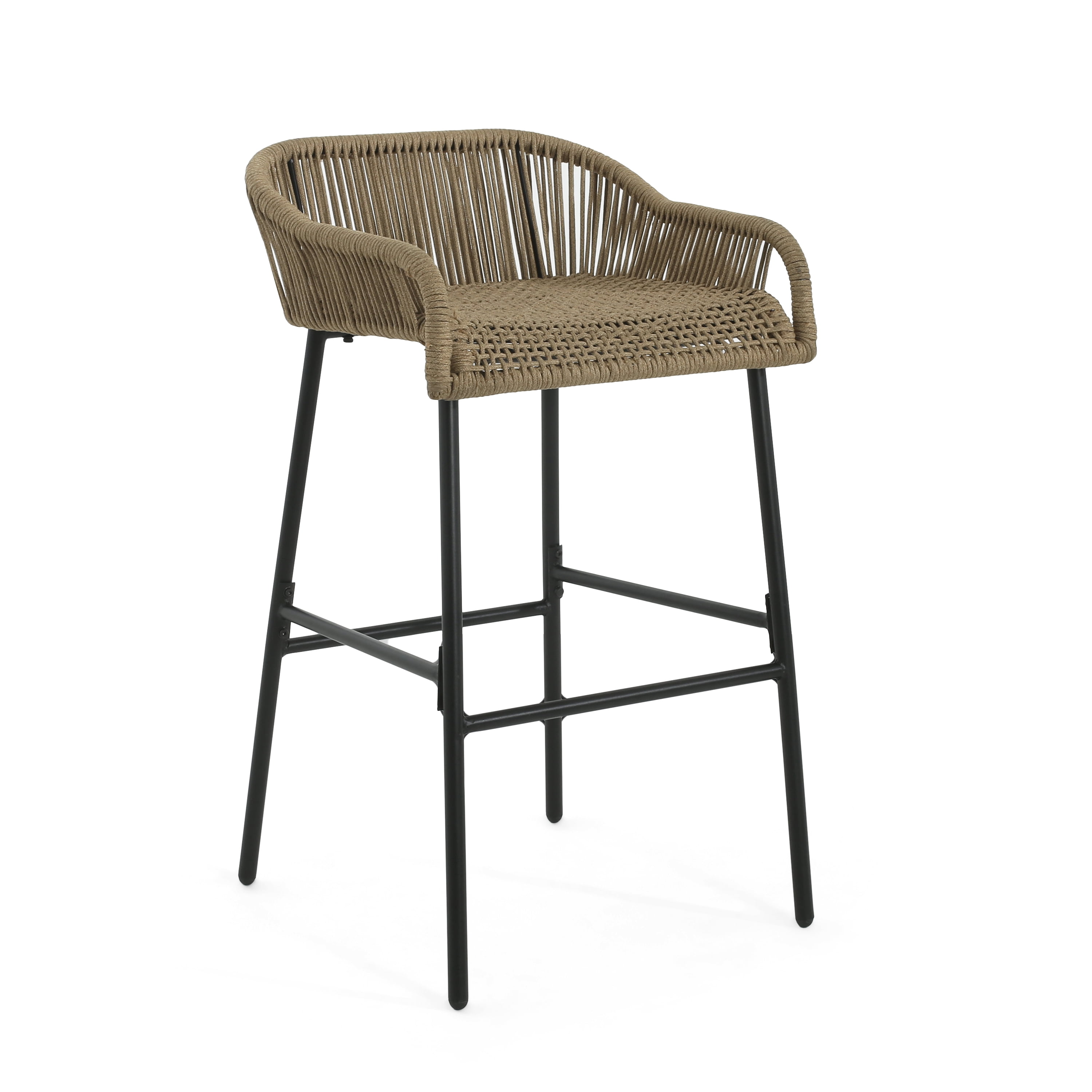 Outdoor Rope Bar Stools Set of 2 for Patio Bar Counter, Brown