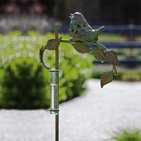 Evergreen Enterprises 491596 Metal Garden Stake with Rain Guage and Small Bird