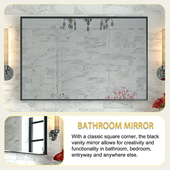Yesurprise Bathroom Wall Mirrors 48x30 Inch Wall Mounted Hanging Plates Mirror Modern Metal Framed Rectangular Mirror