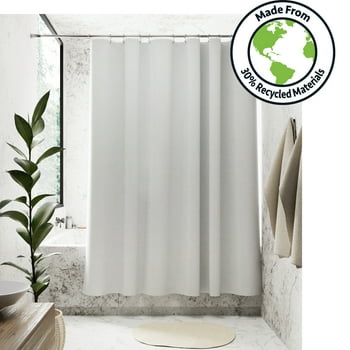 Better Homes & Gardens Eco-Friendly Solid White 100% Waterproof Fabric Shower Curtain Liner, Made from 30% Post-Consumer Recycled Materials, 70" x 72"