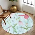 thumbnail image 2 of Round Rugs 5Ft, Blue Pink Green Floral Round Area Rug Washable Indoor Throw Carpet, Seasonal Botanical Blooms Soft Non Slip Circle Rug for Cabinet Bathroom Home Decor Aesthetic, 2 of 8