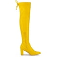 thumbnail image 3 of BLISSFUL STEP Women's Boots Faux Leather Over The Knee Thigh High Chunky Heel Pointed Toe Boots  Yellow 10, 3 of 7