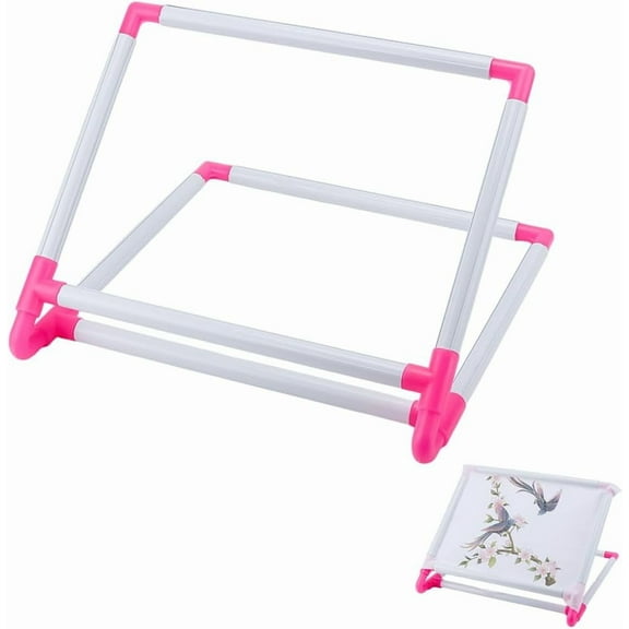 Universal Embroidery Clip Frame Deep Pink and White Plastic Scroll Embroidery Frames Embroidery Hoops Needlepoint Stretcher Frame Household Handheld Stitch Sewing Tool