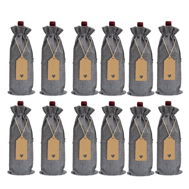 Nvzi 12 bolsas de regalo de vino con cordón, 13,78 × 5,9 pulgadas, reutilizables, para envolver botellas, para cumpleaños, bodas, fiestas (gris)