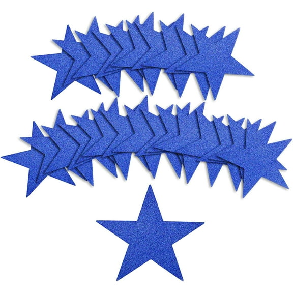 50pcs Glitter Star Cutouts, 6inch Twinkle Star Glitter Paper Confetti Star Shape Paper Cut Outs for Bulletin Board Classroom Wall Party Supplies (Blue)