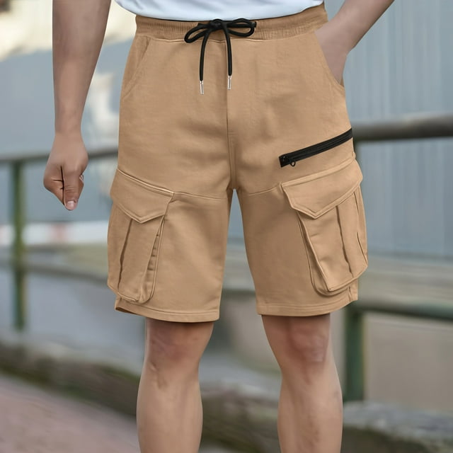 asjyhkr Cargo Shorts for Men Lightweight Breathable Drawstring Elastic Waist Work Vacation Shorts with Pockets