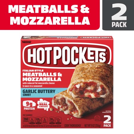 Hot Pockets Frozen Snacks Italian Style Meatballs and Mozzarella Garlic Buttery Crust Sandwiches, 9 oz (Frozen)