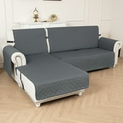 Sanmadrola Sectional Couch Covers Waterproof L Shape Sofa Cover Reversible Slipcover Chaise Lounge Cover Furniture Protector Cover for Pets Dog Cat Kids, Gray, X-Large