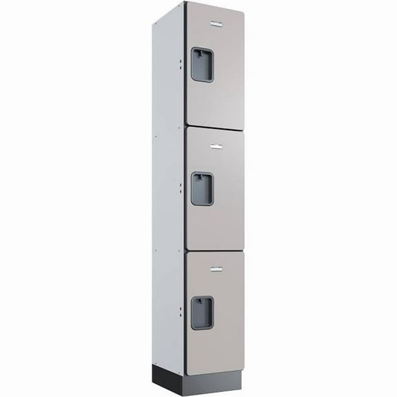 Global Industrial 299244 3-Tier 3 Door Wood Locker - 12 x 15 x 72 in. - Gray - Assembled