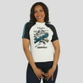 thumbnail image 4 of Women's WEAR by Erin Andrews White Jacksonville Jaguars Sleeve Stripe Distressed Raglan T-Shirt, 4 of 6