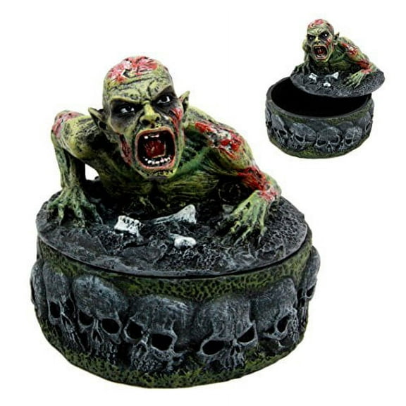 Atlantic Collectibles Zombie Walking Dead Crawling Out Of The Grave Decorative Jewelry Box Figurine 4.5" Tall