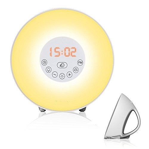 Sunrise Alarm Clock, Digital LED Clock with 7 Color Switch and FM Radio