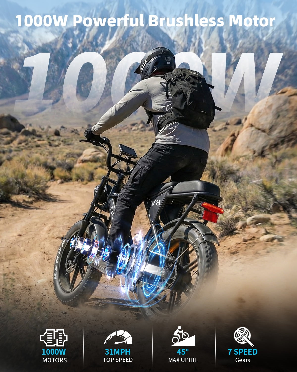 OUXI V8 Max Electric Bike for Adults, 48V 30Ah Battery 20" Fat Tire Electric Mountain Fat Tire Ebike 750W 28MPH, UL2849