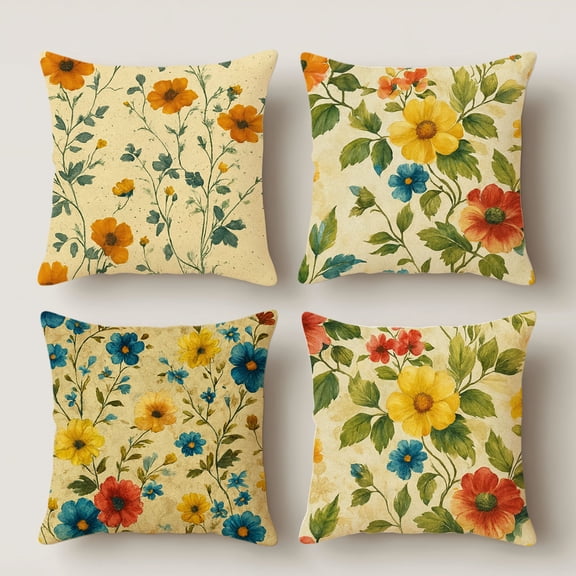 Lavish Cover 14x14 Inch Vintage Garden Flower Pillow Cover, Vintage Decorative Cushion Case for Sofa Bedroom, No Insert