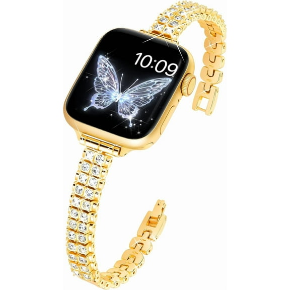 XiHAMA Slim Bling Band Compatible with Apple Watch Bands for Women 38mm 40mm 41mm 42mm 44mm 45mm 46mm 49mm, Diamond Metal Apple Watch Band for iWatch Bands Ultra 2/1 Series 10 9 8 7 6 5 4 3 2 1 SE