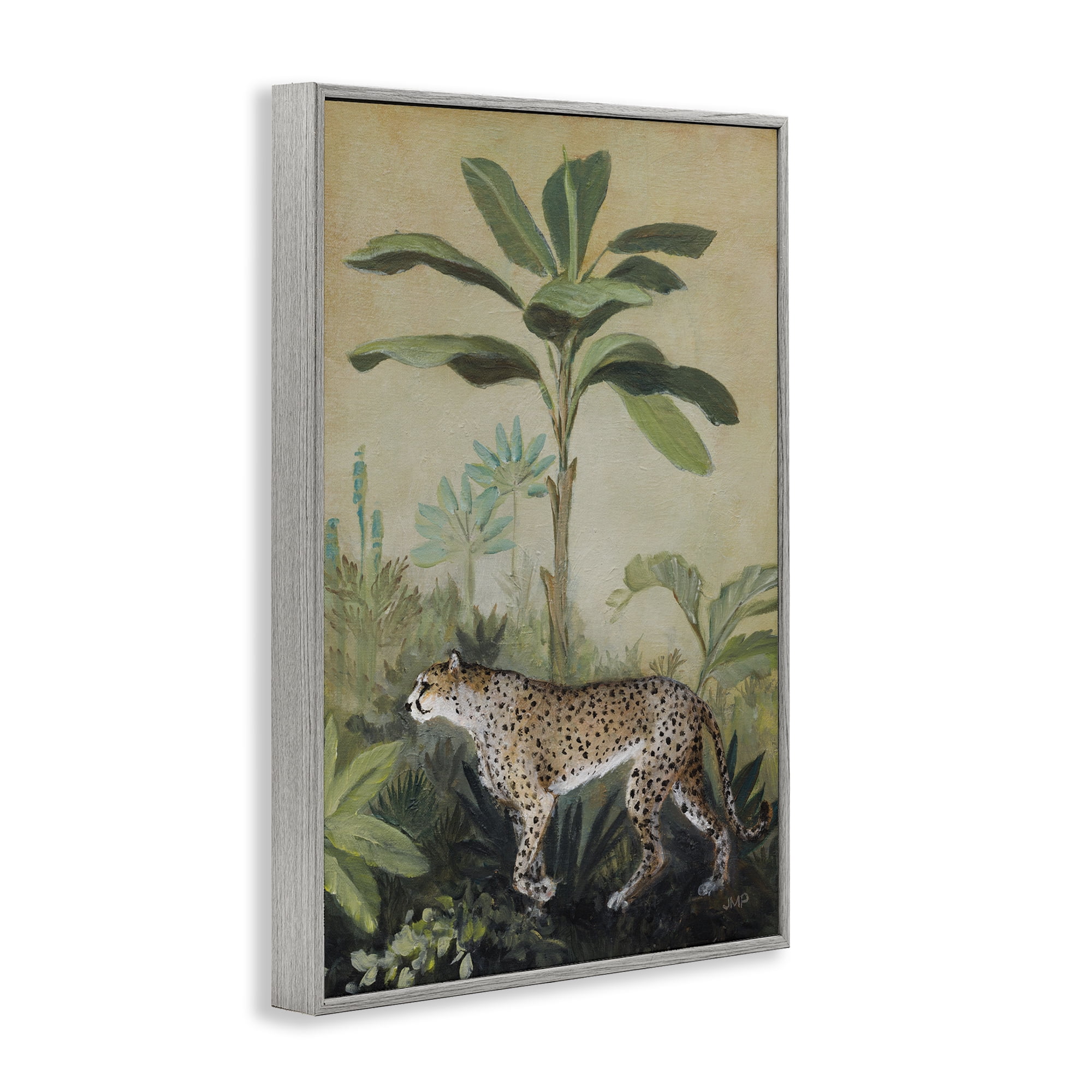 Stupell Industries King Of Jungle Leopard Landscape Painting Gray Framed Art Print Wall Art, 20 x 30