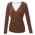 thumbnail image 6 of Gglogagt Women's Deep V Neck 3/4 Sleeve Cross Surplice Wrap Tops Brown XL, 6 of 6