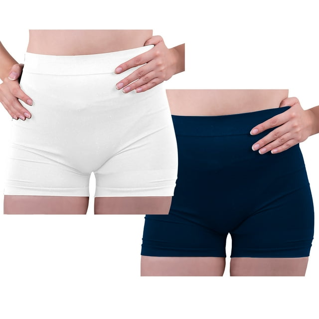 Paquete de 2 Short Licra Mujer, Blanco-Azul Marino, Corto, Unitalla, Deportivo, Atlético, Boxer